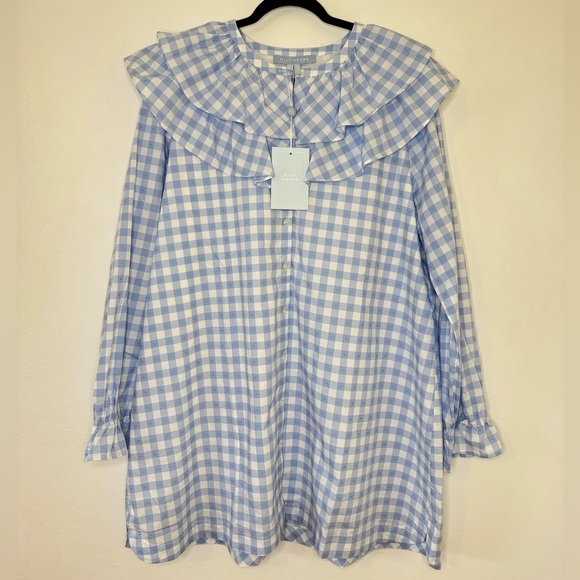 Hill House The Colette Dress In Blue Jacquard Check Size XL NWT - Picture 2 of 11